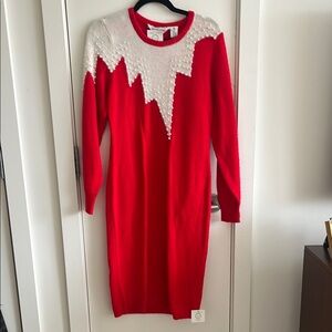 Red & White Long Sleeve Sweater Dress | Christmas/Holiday Dress